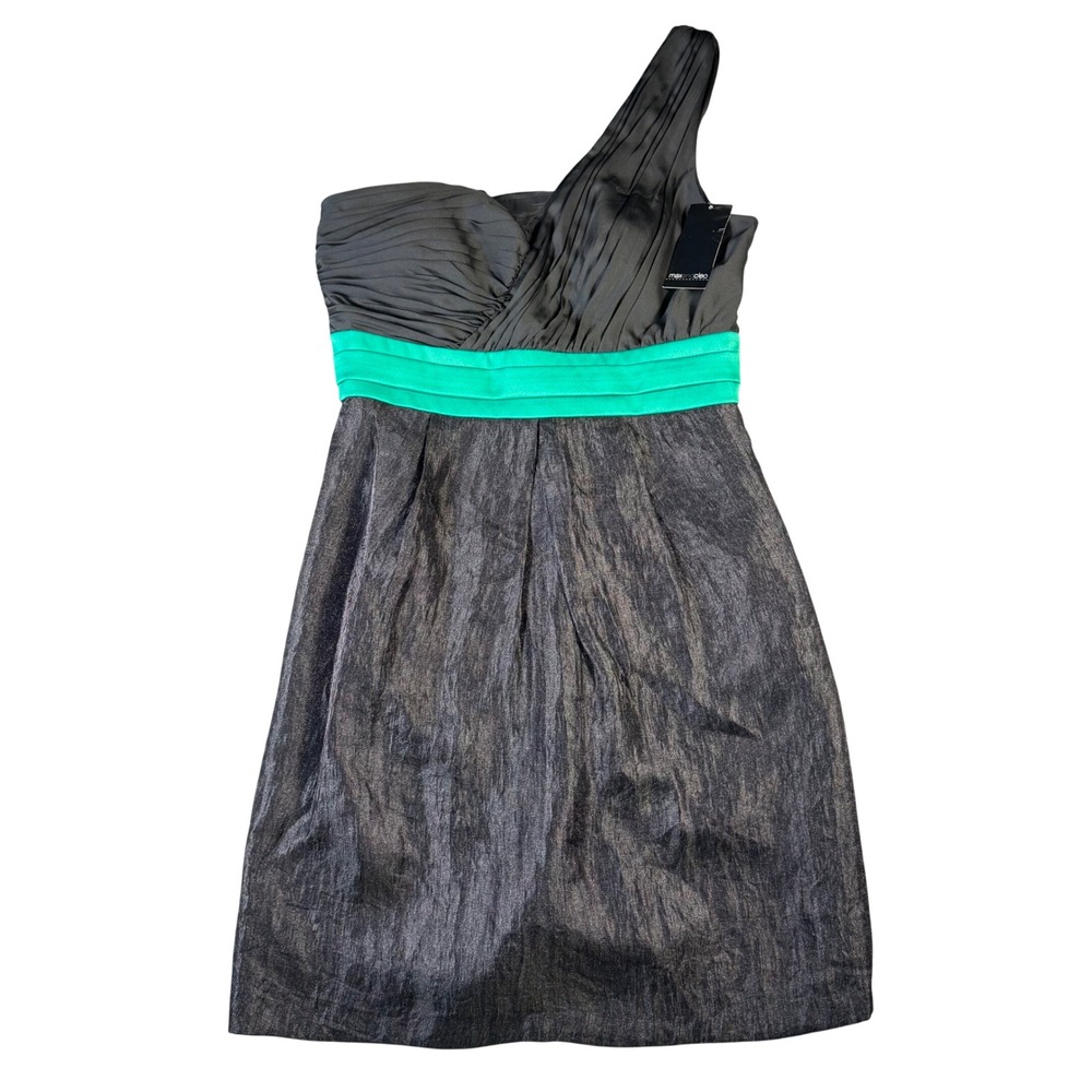 $148 New Max and Cleo One Shoulder Cocktail Dress Green Shiny black Size 8